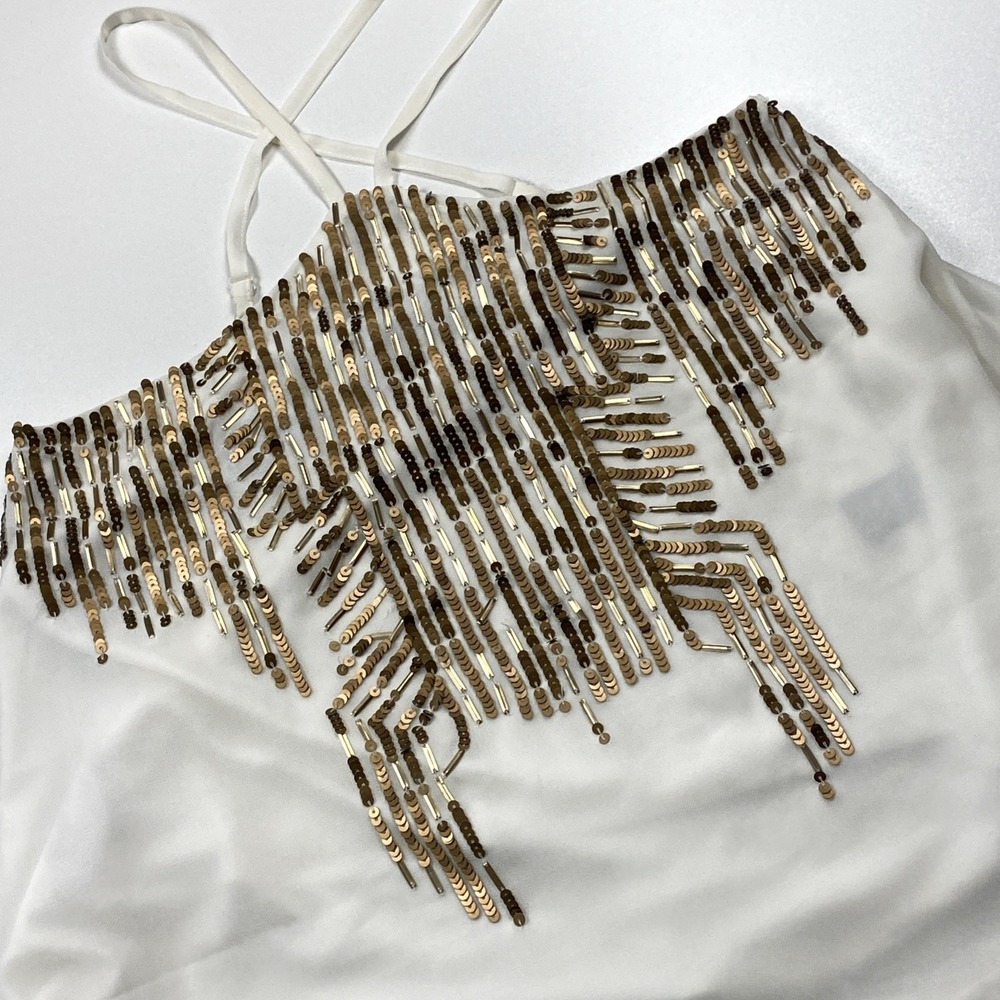 BKE Boutique Sequin Tank Top Size XS White w/Gold Sequin‎ Sleeveless Blouse NWT